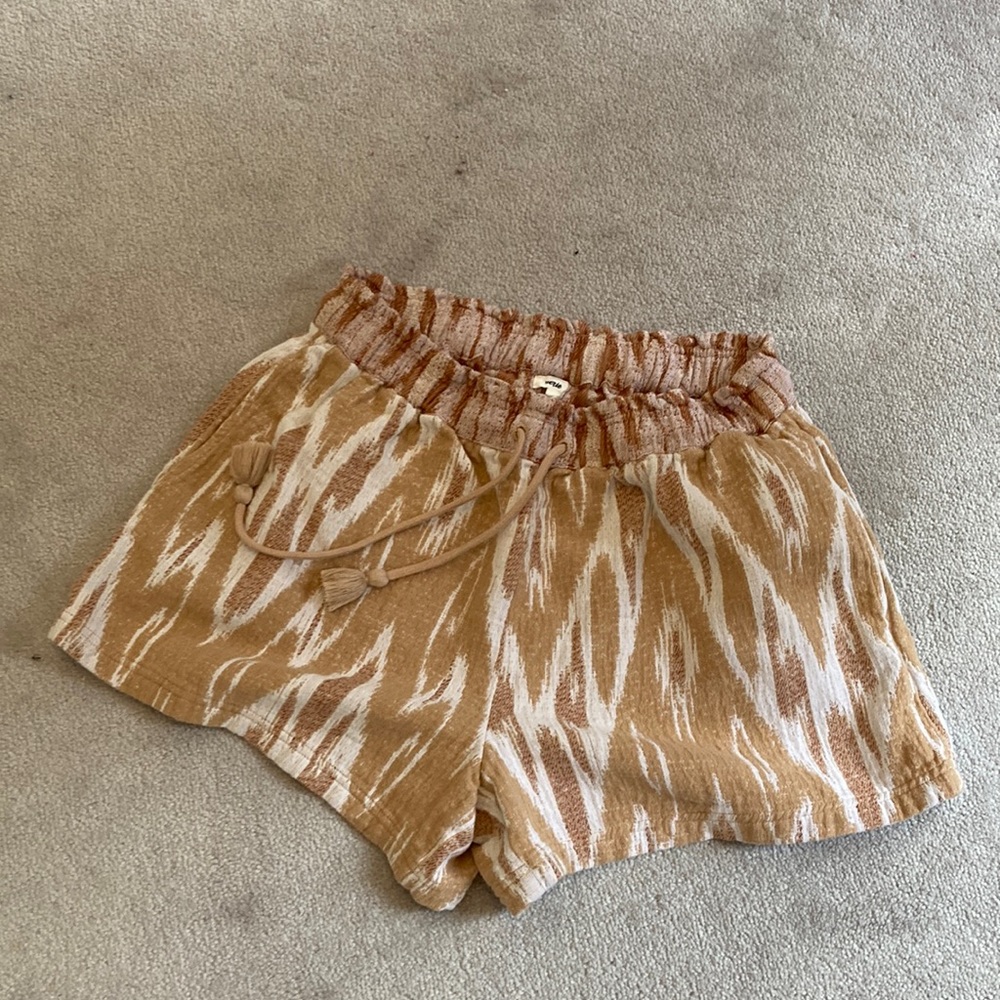 Aerie NWOT Taupe &White Cotton Shorts Elastic Waist